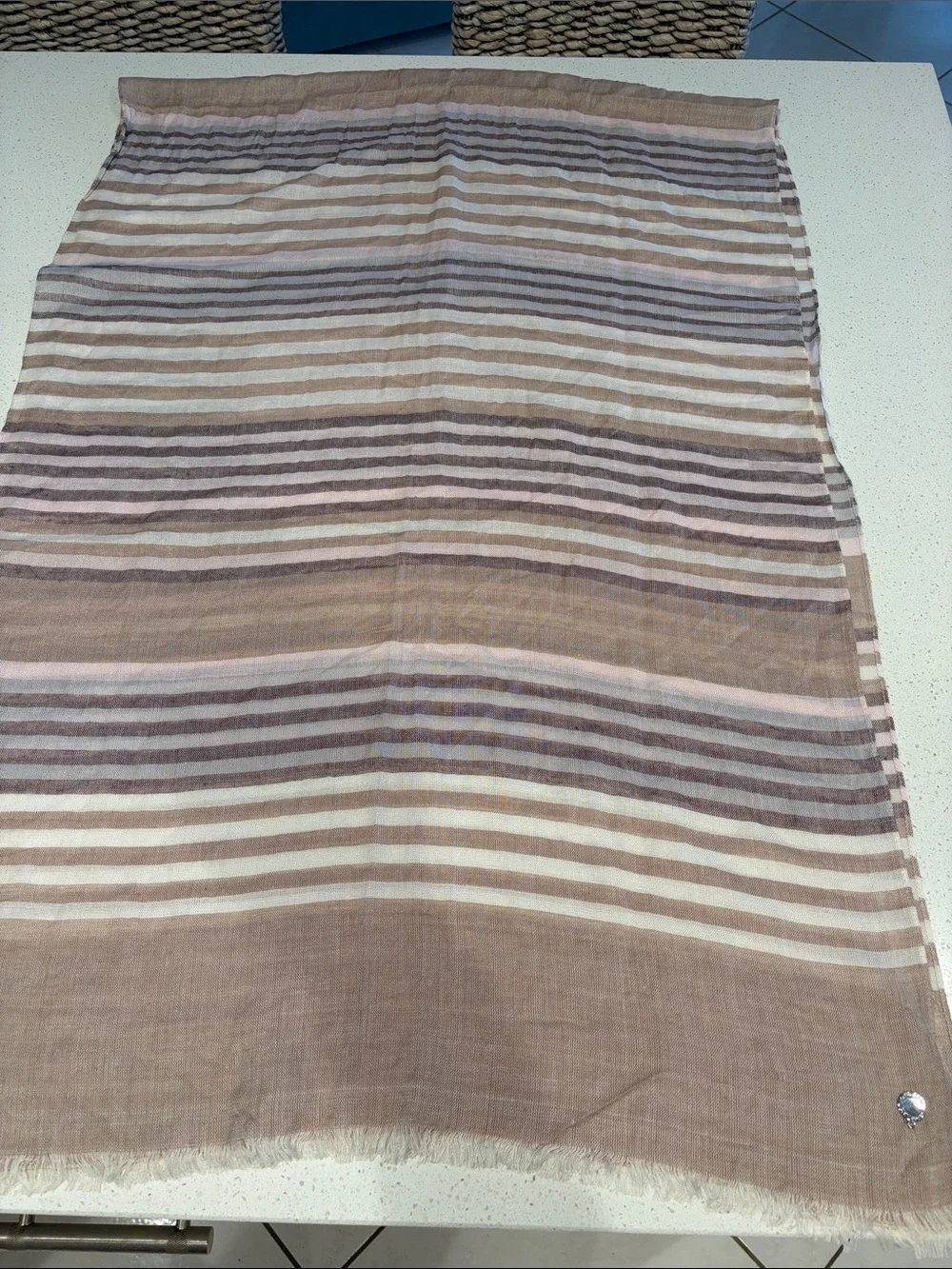 Calvin Klein - Tan, Cream and Taupe Striped Scarf.